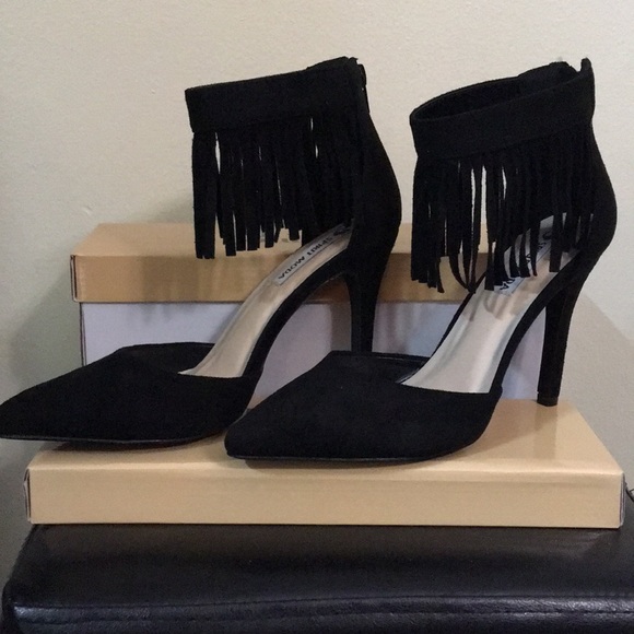 $15▪️ Fringe heels ▪️ black suede tassels pumps - Picture 5 of 6